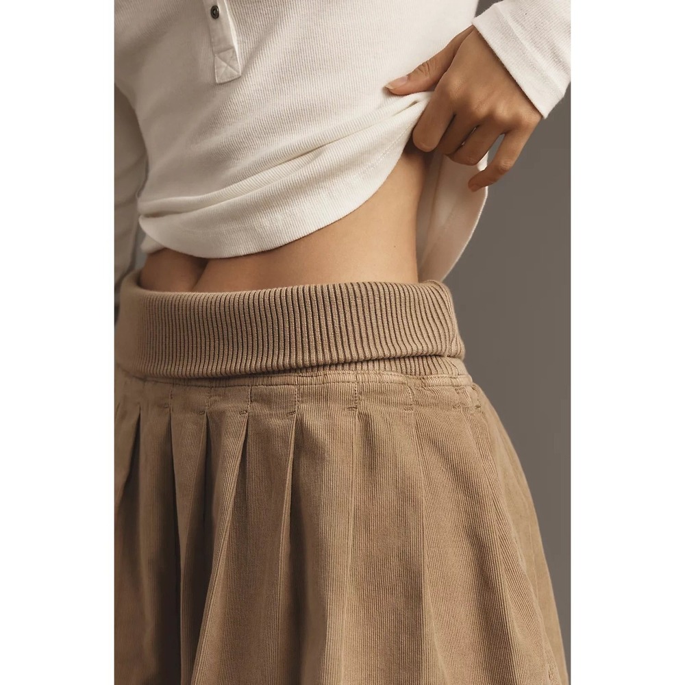 SOLD OUT Pilcro Rib Mix Skort Anthropologie Tan Corduroy Pleated Mini Skort NEW